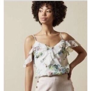 Ted Baker White Floral Pergola Ruffle Detail Cami Top Size 2  / US Size 6
